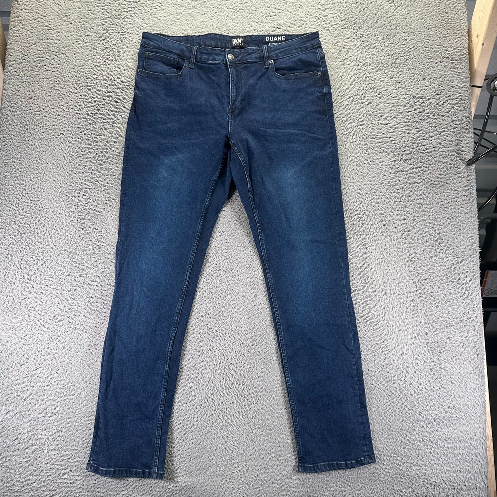 DKNY Duane Jeans Mens 38x34 Blue Cotton Denim Straight Workwear Faded Stretch